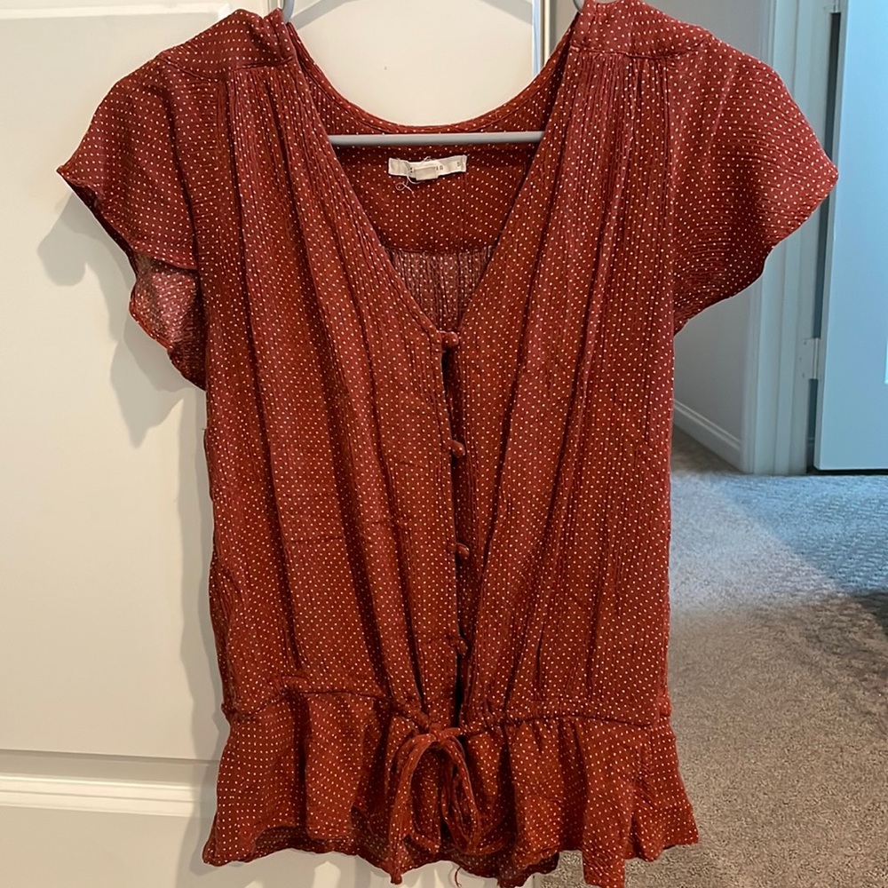 Burnt orange short sleeve button up blouse